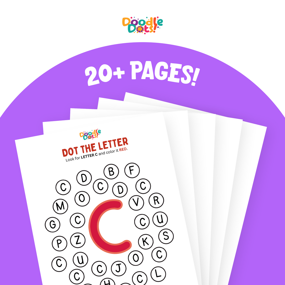 Uppercase Alphabet Hunt worksheet sample page — Doodle Dots